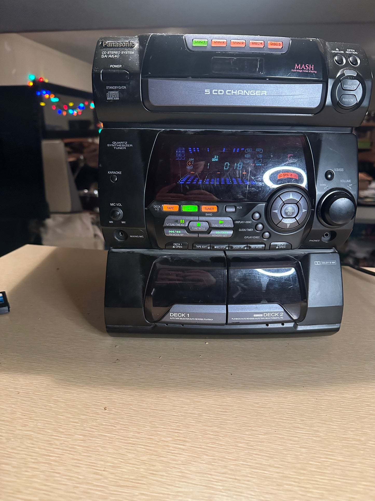 Panasonic Radio Stereo System Boombox SA-AK40 5 CD Changer dual Tape Only Works