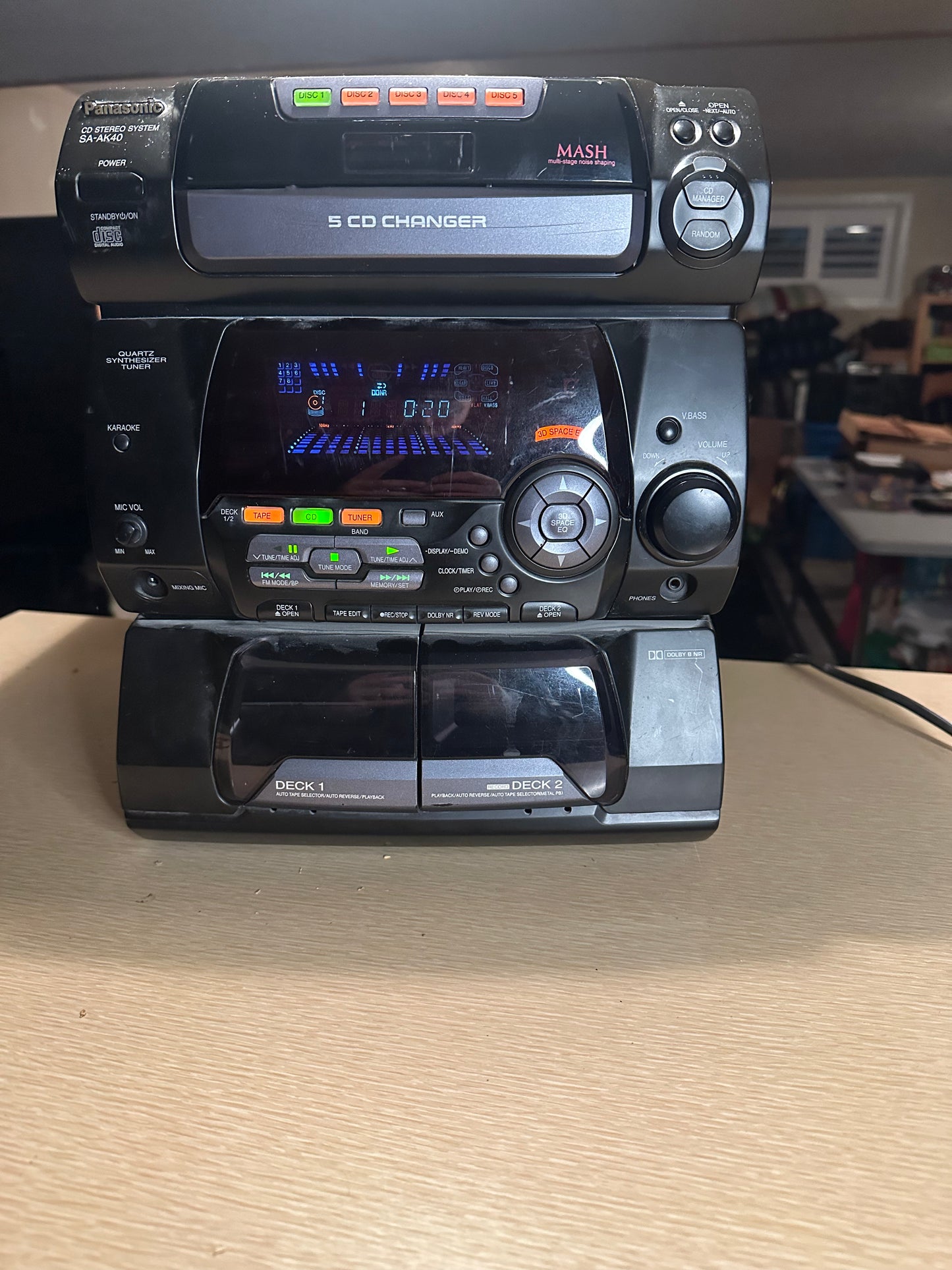 Panasonic Radio Stereo System Boombox SA-AK40 5 CD Changer dual Tape Only Works