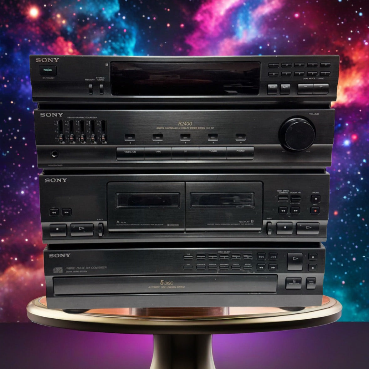Vintage Sony R2400 Stereo 5 CD Receiver Cassette Deck HCD-241 W/ Remote Working