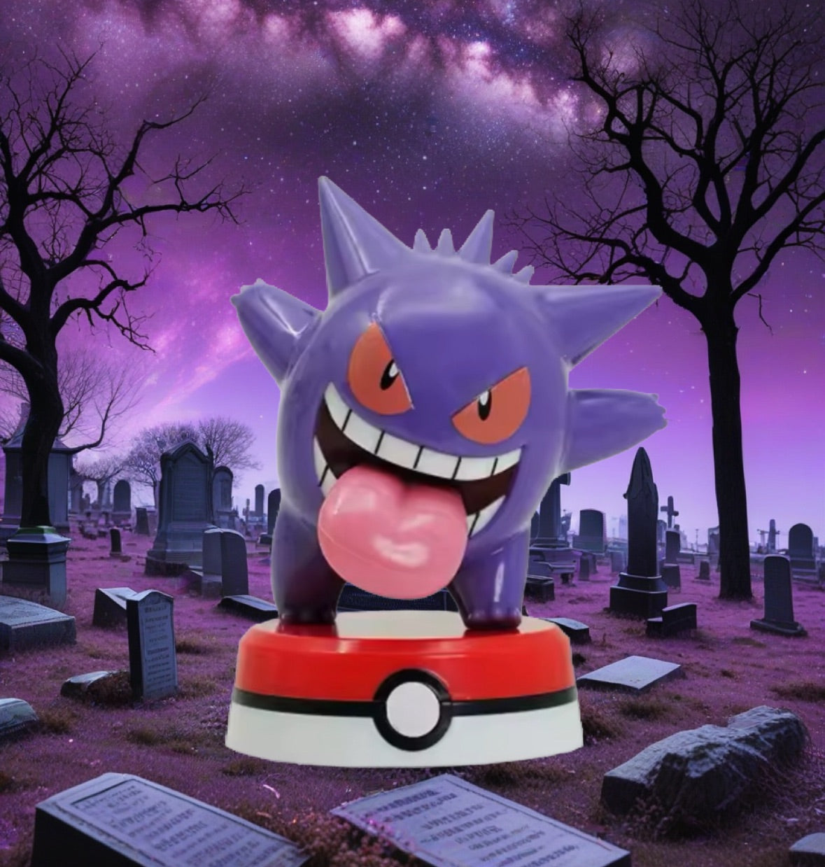 Vintage Kawaii 3 Inch Pokemon Figure Gengar Art On Pokeball Stand New In Box