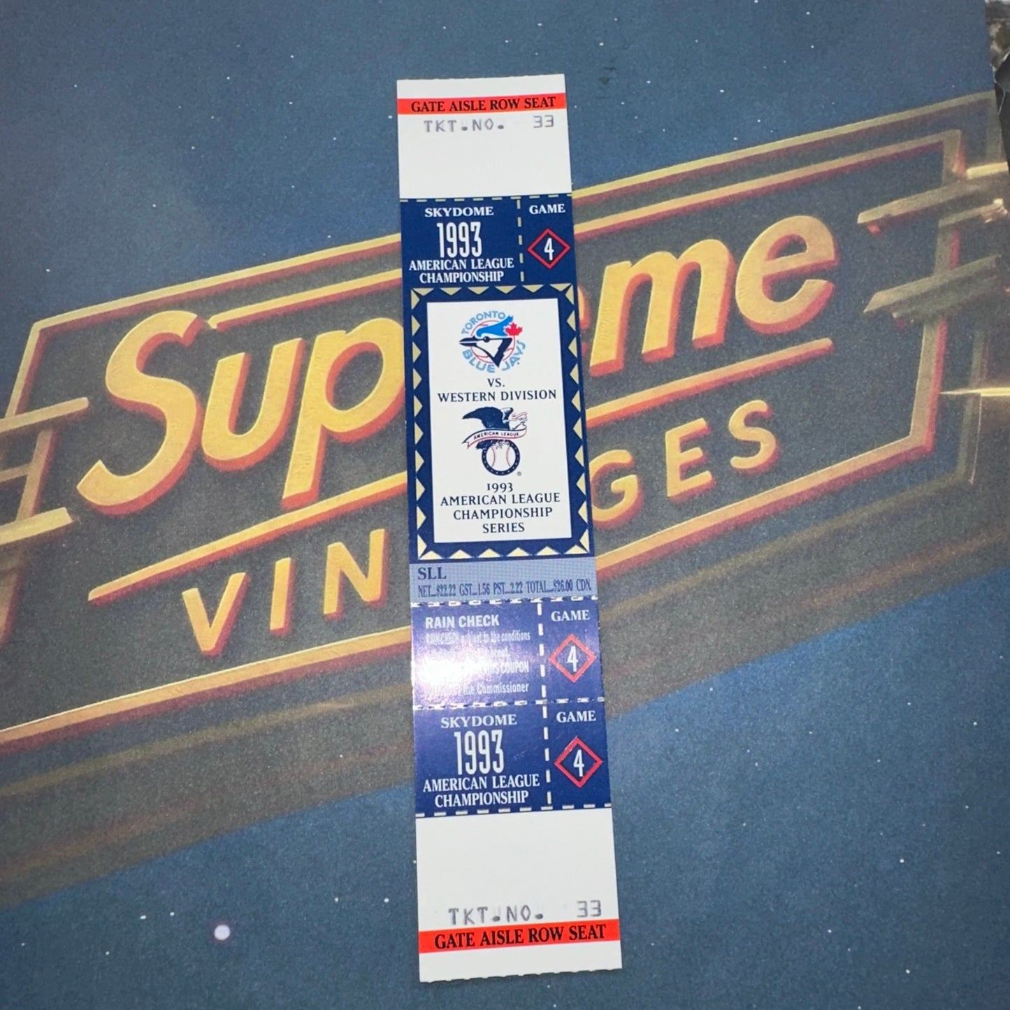 1993 American League Championship Full Ticket Toronto Blue Jays Game 4 MINT Gem