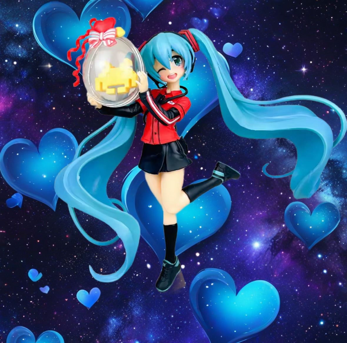 21CM Anime Hatsune Miku Figure Game Station Uniform 8 Bit Trophy New Rare