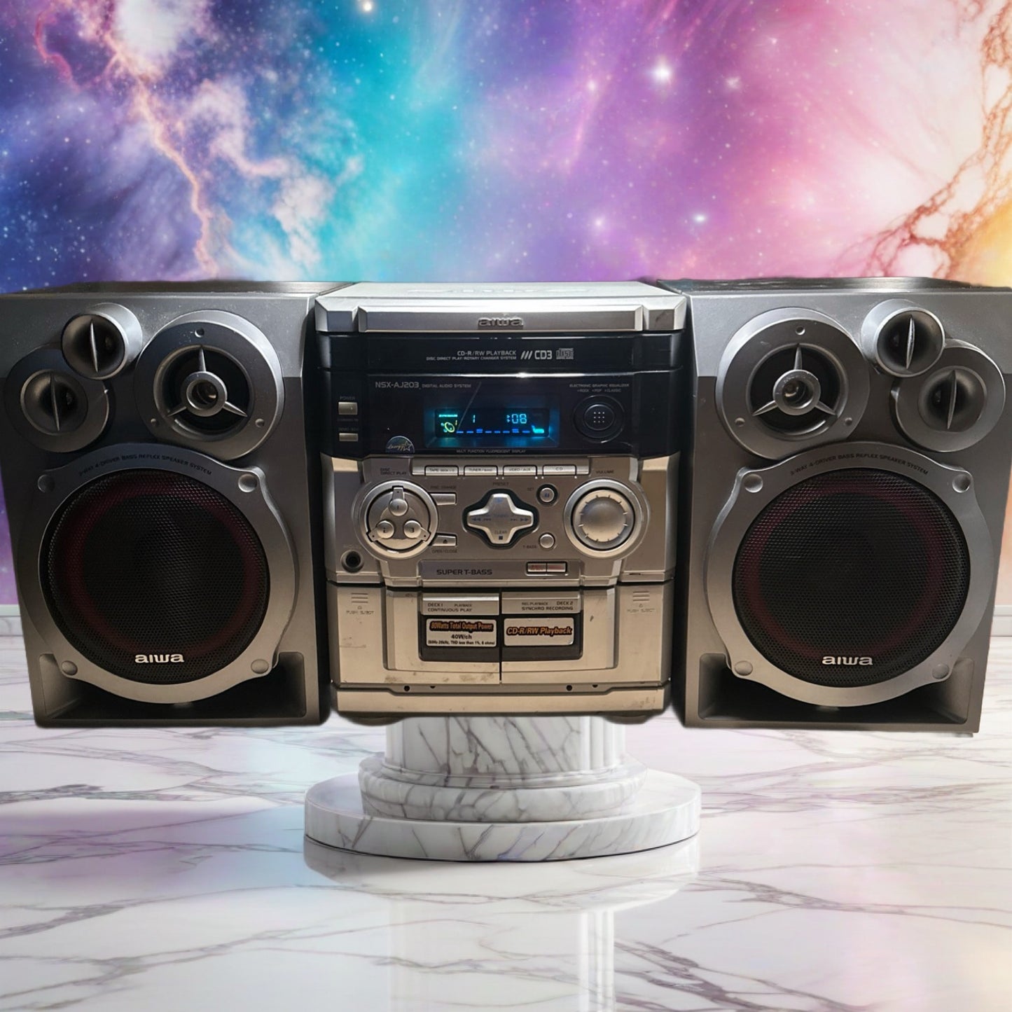 Aiwa NSX-AJ206 Digital audio system. CD, Video/AUX, Dual cassette, radio.
