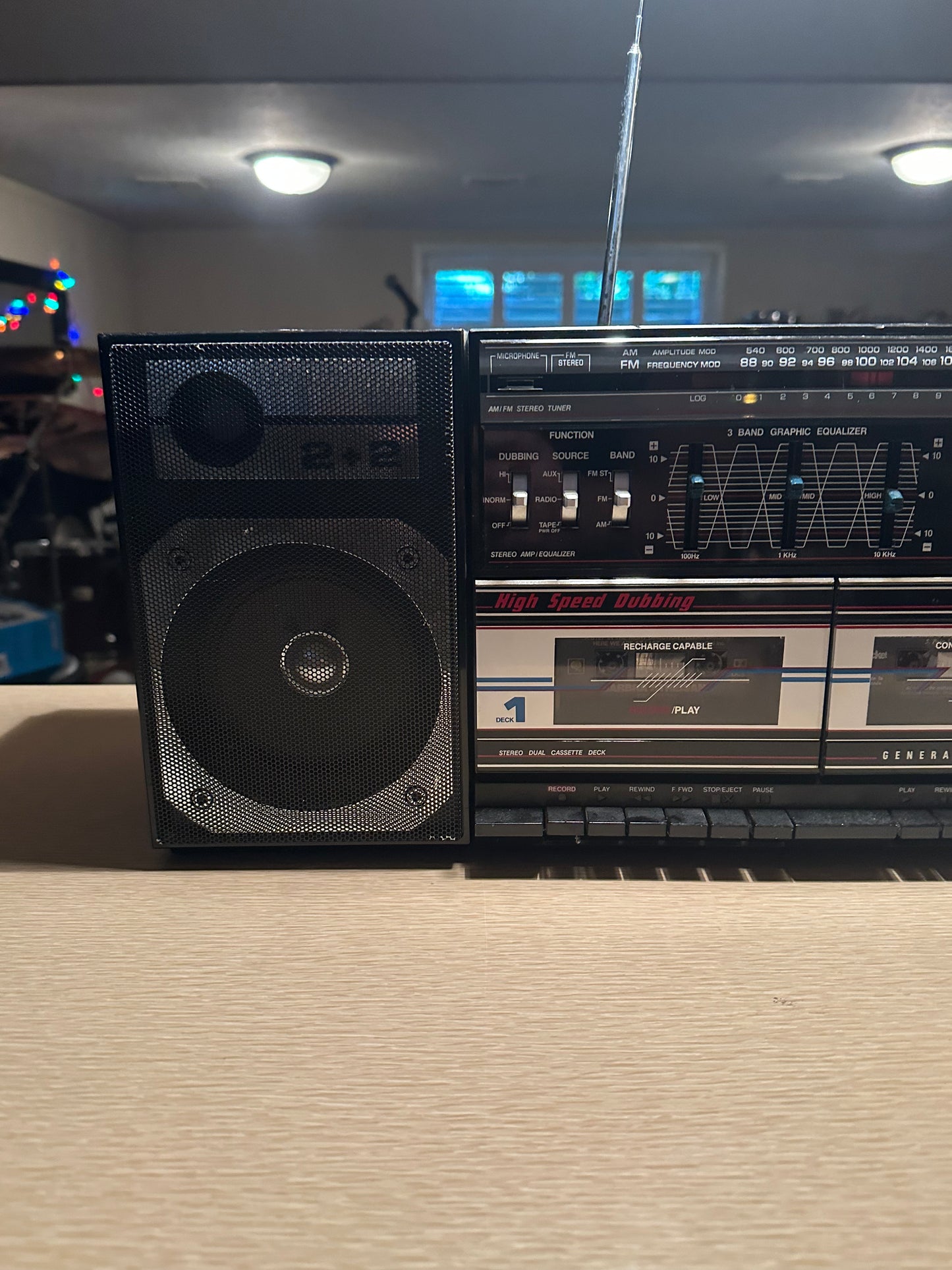 VTG RARE 1980s GE 3-5671A Dual Cassette Stereo Boombox AUX Detachable Speakers